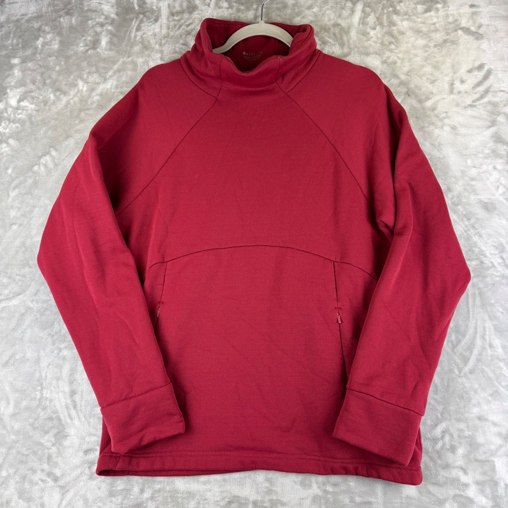 Athleta Polartec Funnel Neck Sweatshirt Women Large Red Fleece Cozy (1432)